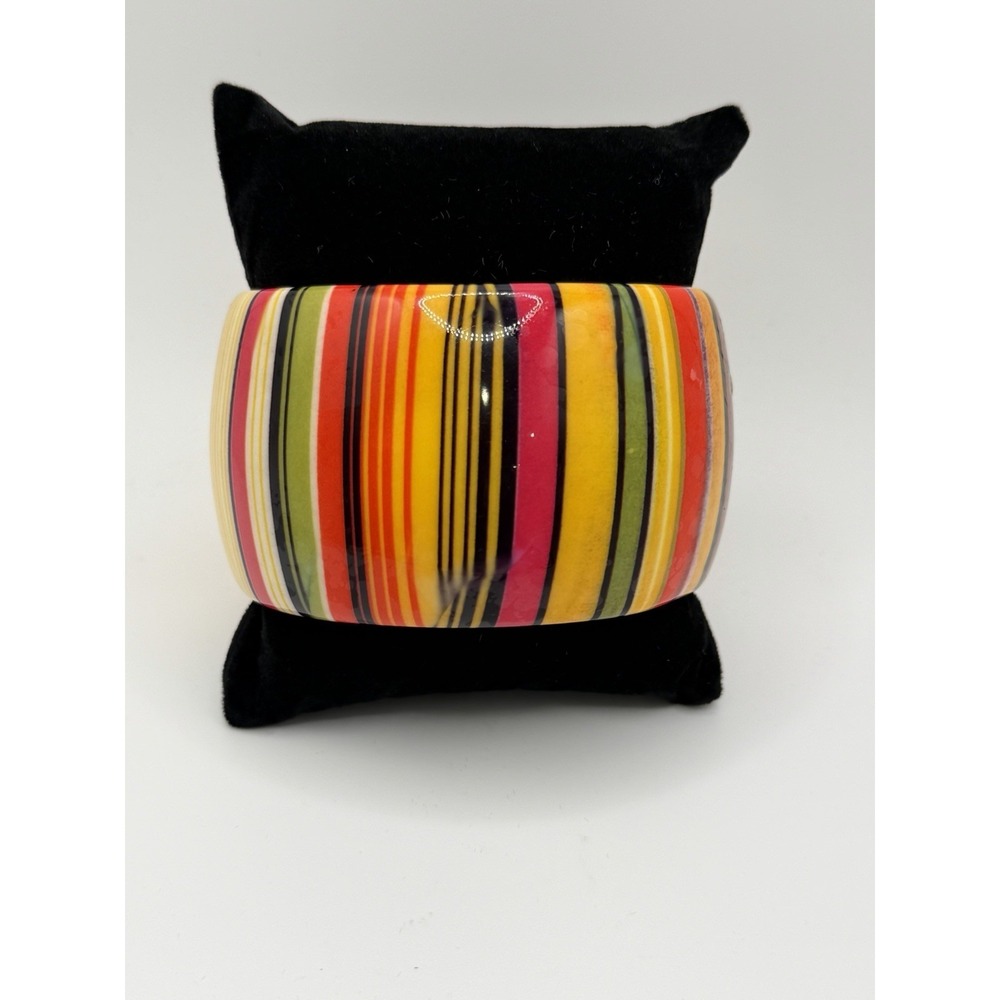 Dopamine Rainbow Wide Resin Bangle Bracelet Colorful Bold Y2K Statement Stripe